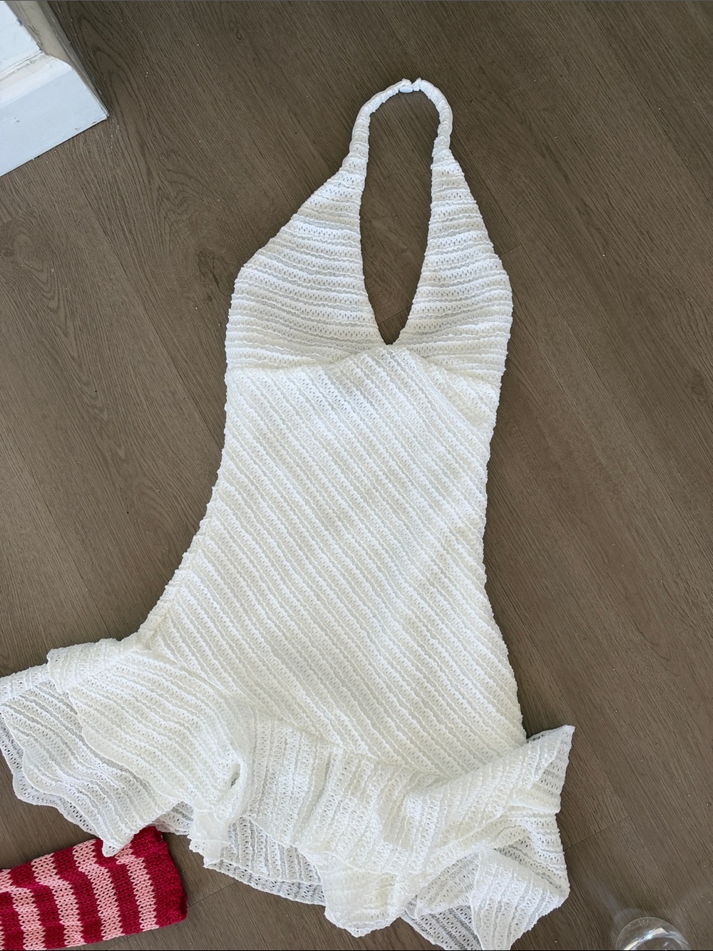 SEE DESCRIPTION- White Fox White Halter Ruffle mini dress